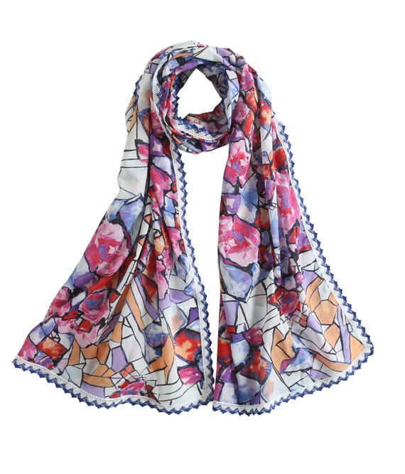 Fall Color Scarf Lightweight Cotton Scarf Scarf with Lace