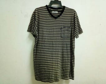 Rare Vintage pierre balmain paris shirt vee neck single pocket cross stripe large size L