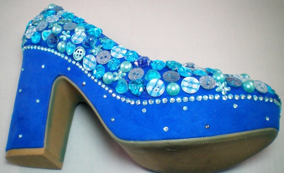Blue crystal shoes button shoes crystal embellished bespoke