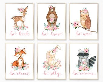 Pink Nursery Decor. Pink Nursery Wall Art. Pink and Mint Baby Shower Decor. Mint and Pink Baby Shower Decor. Woodland Nursery. Mint and Pink