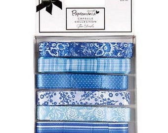 two pockets 6 differents shades Blue 1 cm Ribbon 6 m