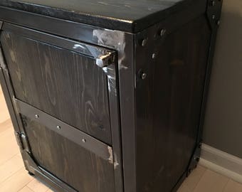 Industrial Side Table/Cabinet Steel and Pine