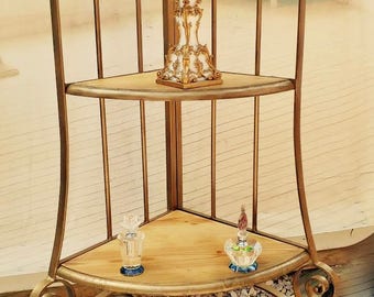 Shelving unit, 4 tiers heavy metal, ornate sculptured , ideal for corner, bathroom,, kitchen bedroom, hallway