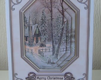 Chrismas Snow Scene 3D Christmas Card Pyramage Sparkly Xmas Card With Verse