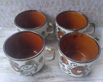 Summer Sale, Boch, La Louviere, Argenteuil, handpainted, 4, mugs, cups, Made in Belgium