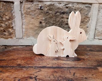 Wooden Rabbit Family Ornament