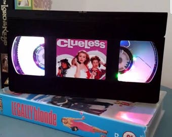 Retro VHS Clueless flashing Multicolour LED Lights Night Light Table Lamp. Great personal gift Order any Movie or Image with flashing Lights