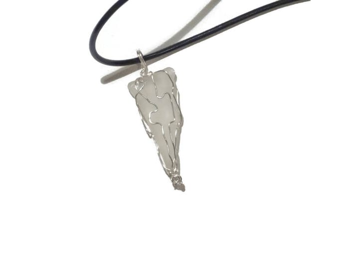 Arrowhead looking piece of white beach glass - wire wrapped - on cord for him - beach gift for him - Cool Guy's Necklace