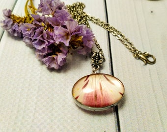 Flower petal Real flower Pink flower Flower necklace Nature necklace Dried flower Pressed flower Pressed plant Pale pink Rustic jewelry Gift