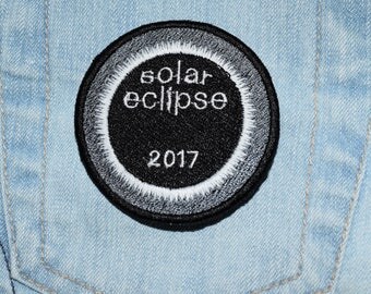 Total Solar Eclipse 2017 Yellowish Orange *OR* White/Glow in the Dark iron-on Embroidered Patch