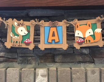 woodland critters animal baby shower banner, fox banner, deer banner, baby themed banner, woodland theme banner idea, woodland animal decor