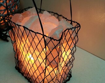 Himalayan Salt Lamp | Natural salt lamp | Wire "Shopping Bag" Basket, salt lamp basket