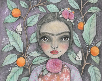 Frida. Original drawing, A4 graphite and coloured pencil