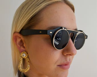 Vintage Style Matte Black Sunglasses