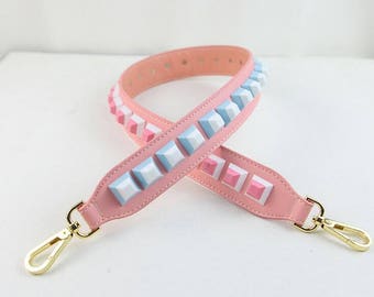 pink leather bag strap