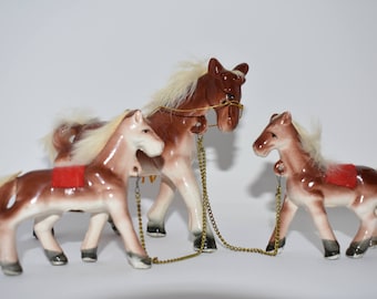 Horse trio ceramic and spaghetti poodle (Reserved for theresemjy1)