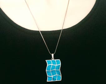 Modern Turquoise Pendant/925 silver and Turquoise Pendent/Rectangle Designed Pendant Necklace/Conterporary Turquoise Pandant/No.116