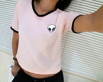 4 Colors Alien Crop Top Striped Alien Tumblr Crop Top Summer Crop Top Kawaii Crop top Harajuku Crop Top Aesthetic Crop Top Alien Shirt