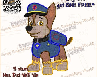 PAW Patrol Chase applique embroidery design, machine embroidery, embroidery designs. Instant download, 5 sizes, 8 formats #2030-2