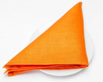 10 pcs flax LINEN CLOTH NAPKINS - made in Europe - Orange - Various Sizes