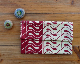 African wax fabric red rectangular box ivory and red with inside pocket/African fabric clutch with press Stud