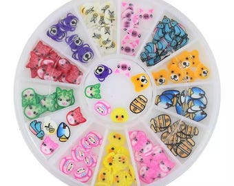 12 Design for Animal Fimo Wheel Nail Decorations Ongle Polymer Supplies 3D Art Nail ZP124