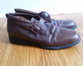 vintage ankle boots, brown leather with buckle womens 7 1/2