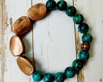 Dyed Stone and Copper Bracelet