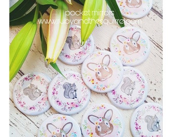 Pocket mirrors. Small mirror. Makeup accessory. Compact mirror. Wildlife gift. Handbag mirror. Squirrel. Rabbit.
