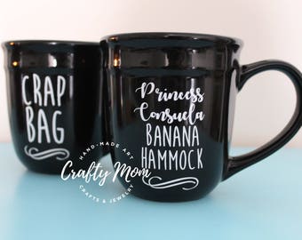 Friends Inspired Coffee Mug Set Crap Bag & Princess Consuela Banana Hammock
