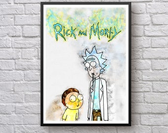 Rick and Morty poster, Rick Sanchez, Morty Smith print, Watercolor Art Poster, Canvas Print Home Decor Wall Art Birthday Gift Man Cave Decor