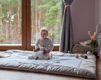 47''x67'' Large, thick and warm educational play mat/ Padded play mat /Baby play mat/Baby rug/Nursery decor 120x170 cm GRAY MAROCCO