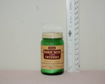 Boric Acid Crystals, McKessoms, 2 oz, eyewash, green bottle,