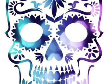Abstract Skull Cross Stitch Pattern Pinks, Purples & Blues