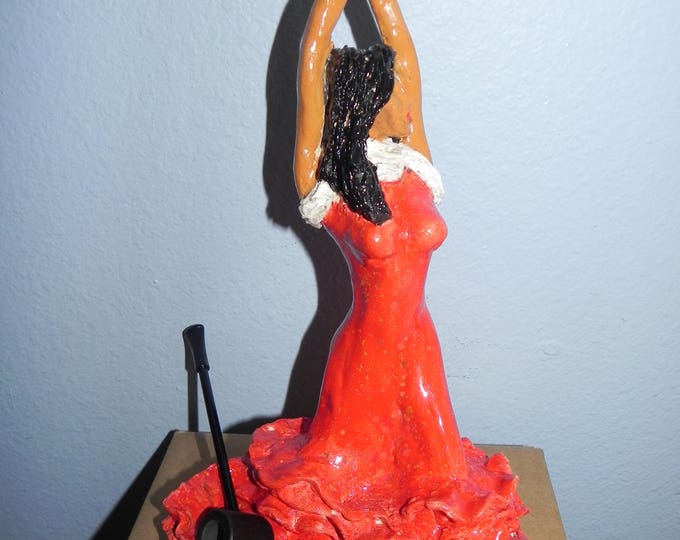Handmade Ceramic Collective Spanish Dancer Pipe Holder with Wood Pipe, Original Piece Handmade by Gennaro Rango, Original piece.