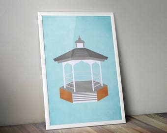 Gilmore Girls Square Gazebo, Hollow Town Square Gazebo Poster, Lorelai - Rory, Luke, Stars Hollow, Retro Travel Print, Minimalist, Gazebo