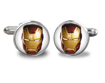 Iron man cufflinks ironman superhero cufflinks Marvel cufflinks comic book mens cufflinks glass cufflinks silver cufflinks