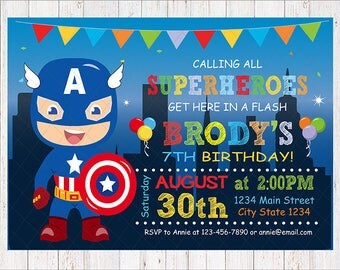 Captain America Invitation, Captain America Birthday, Captain America party, Superhero Invite, Superheroes Party, chalkboard, printable