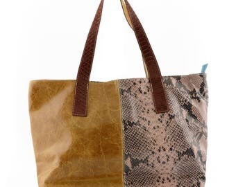 Genuine Leather Patchwork Shopper