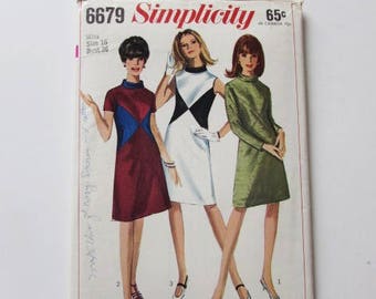 Woman's Vintage 1960's, Size 16 A-Line Dress with Contrast Simplicity 6679 - Used