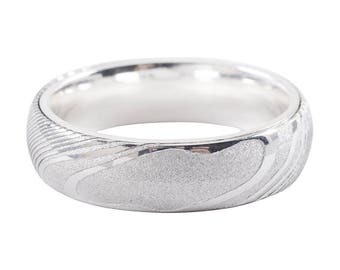 Reg 375- Damascus Steel Ring Wedding Band Hand Forged Jewelry with 925 Silver Core