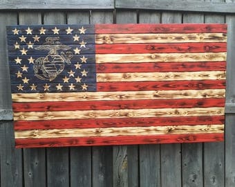 Wooden American Flag Wall Art marine corps flag | etsy Wooden American Flag Wall Art marine corps flag | etsy