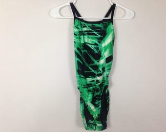 One piece swimsuit / bathing suit / dark green swimsuit open