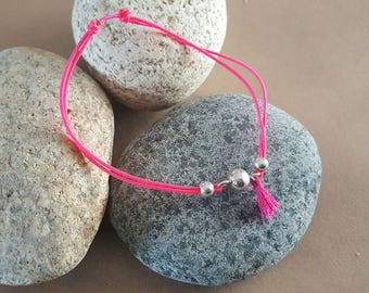 Bracelet nylon Fuchsia and sterling silver ball