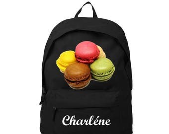 Black backpack Macarons customized with name