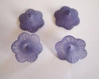2 flat opaque purple lucite flower beads
