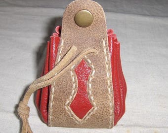 Medieval natural red and stitched leather purse handmade