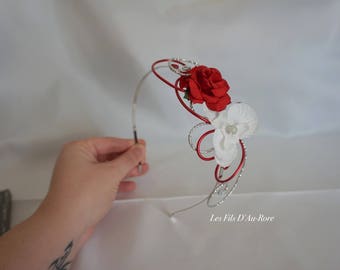 Red, white & silver with Orchid & pink FIBIE headband