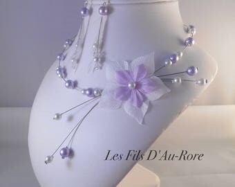 Set 2 pieces CELENA necklace & earrings purple & white