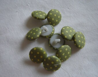 10 BUTTONS SEMI BOMBSHELL DRESS OLIVE GREEN FABRIC HAS POLKA DOTS / / 15 MM